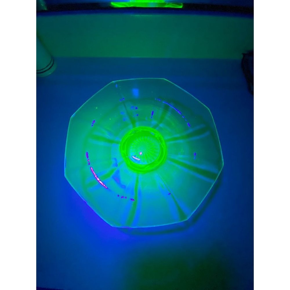 Uranium Glass Octagon Pedestal Bowl 10"